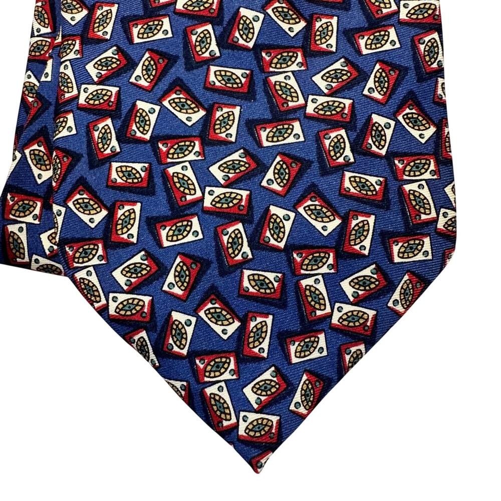 Hugo Boss Silk Necktie Mens OS Blue Geometric Abstract Professional Classic Tie‎